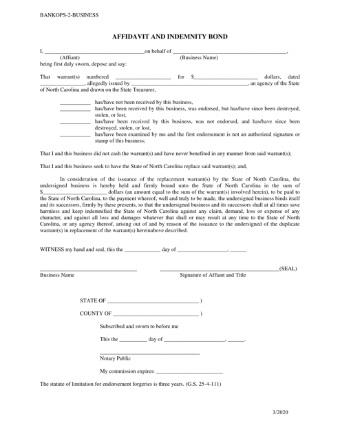 Affidavit and Indemnity Bond for a Business - North Carolina Download Pdf