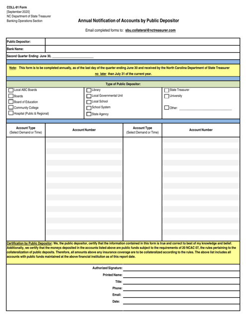 Form COLL-91 Annual Notification of Accounts by Public Depositor - North Carolina