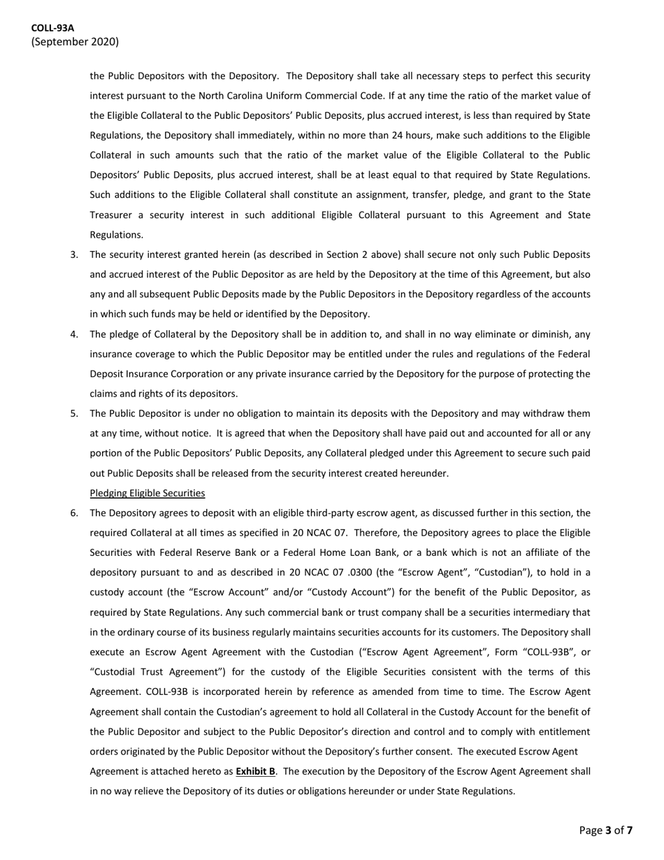 Form COLL-93A Security Agreement With Resolution (For Public Deposits Collateralized Using the Pooling Method) - North Carolina, Page 3