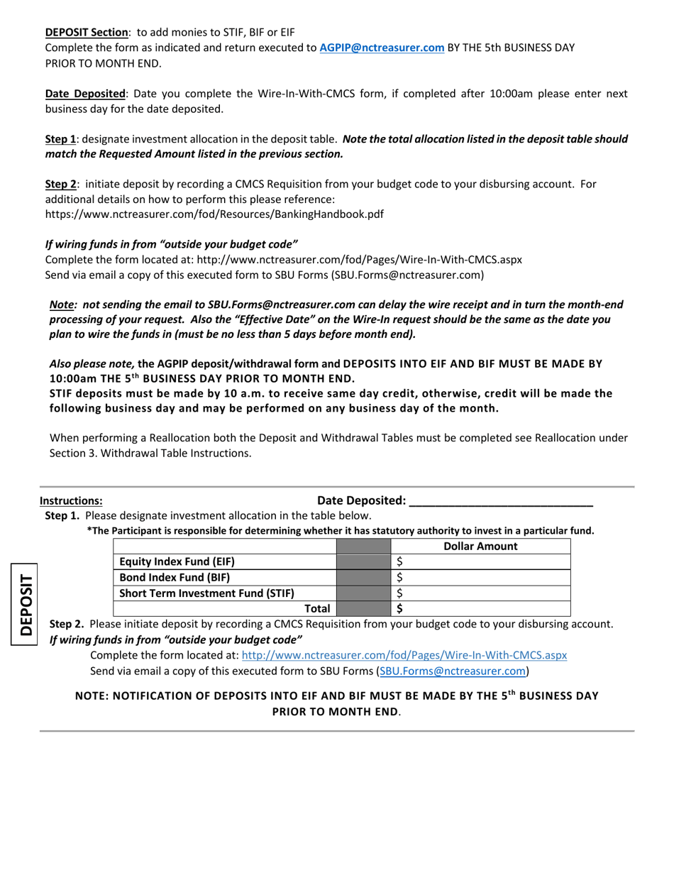 Instructions for Ancillary Governmental Participant Investment Program (Agpip) Deposit / Withdrawal Form - State Agencies - North Carolina, Page 2