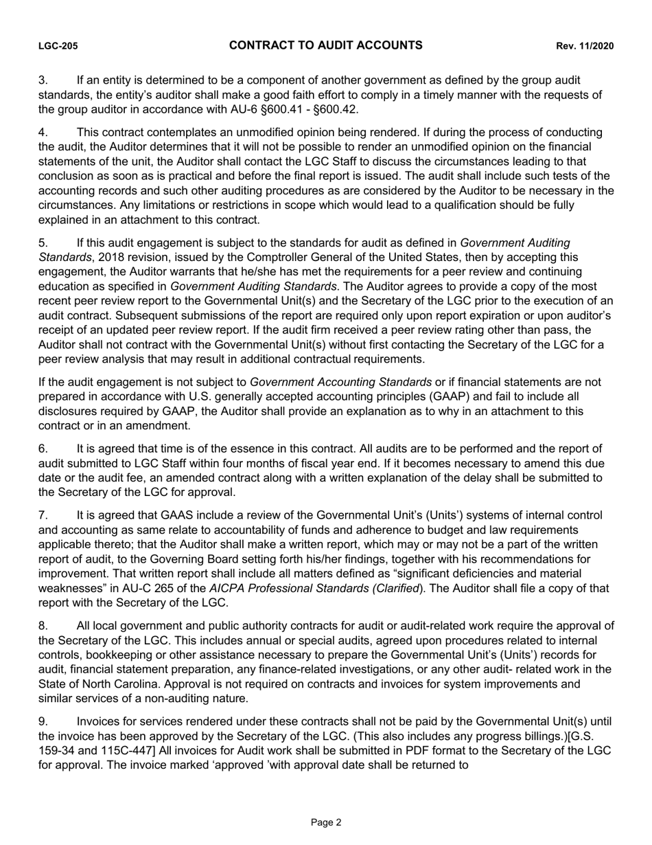 Form LGC-205 Contract to Audit Accounts - North Carolina, Page 2