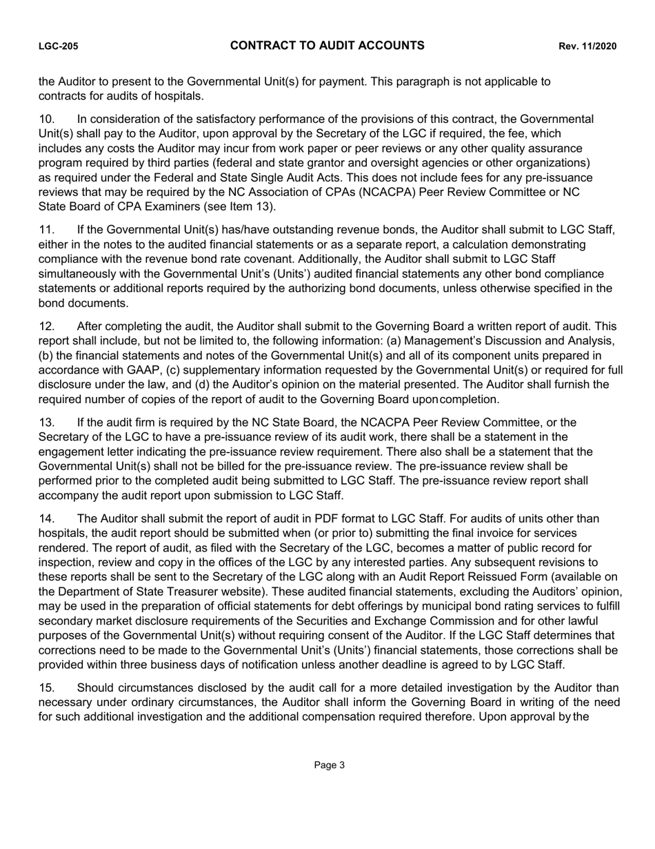 Form LGC-205 Contract to Audit Accounts - North Carolina, Page 3