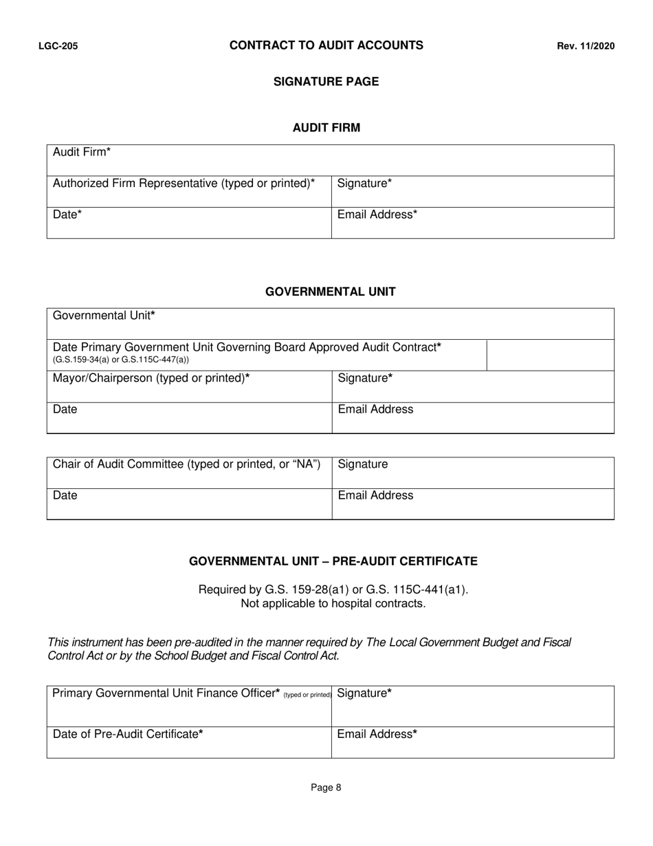 Form LGC-205 Contract to Audit Accounts - North Carolina, Page 8