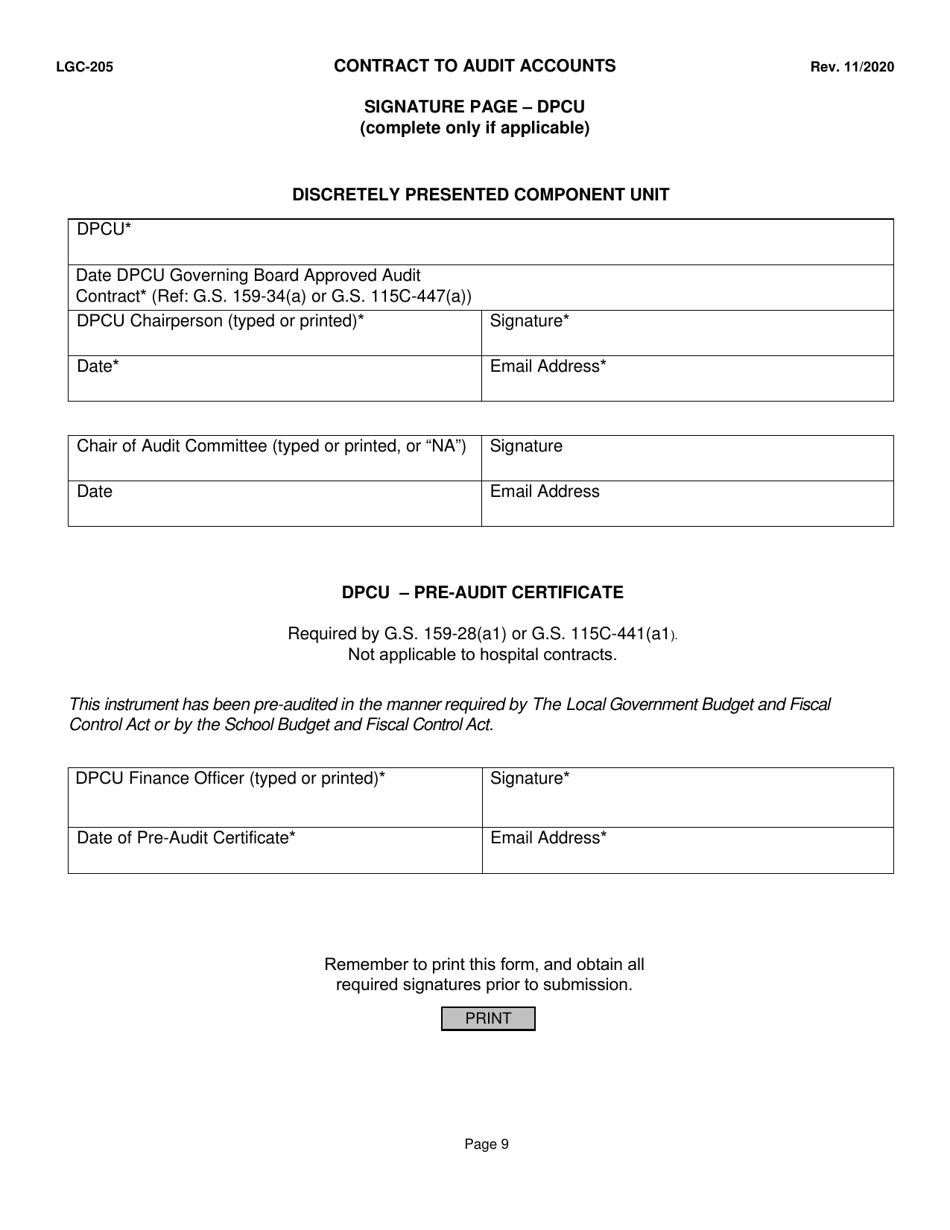 Form LGC-205 Contract to Audit Accounts - North Carolina, Page 9