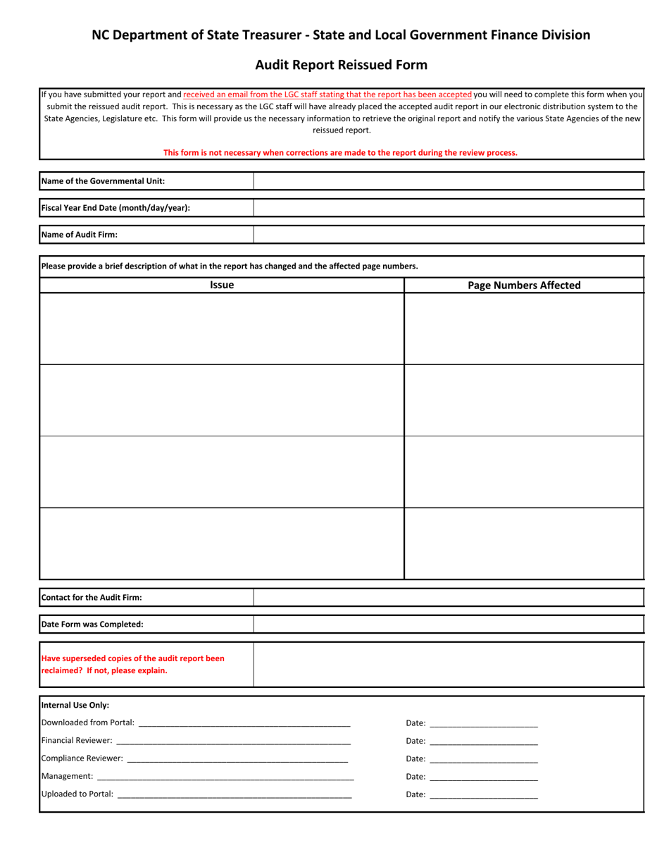 Audit Report Reissued Form - North Carolina, Page 1