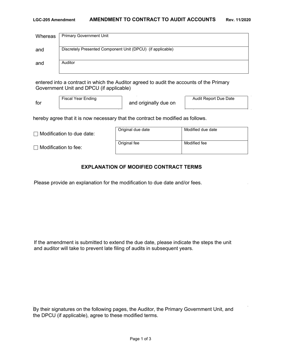Form LGC-205 AMENDED Amendment to Contract to Audit Accounts - North Carolina, Page 1