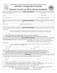 Form MVD-11268 &quot;Affidavit of Non-use of Vehicle or Out-of-State Vehicle Insurance&quot; - New Mexico