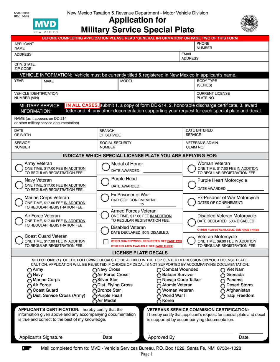 Form MVD10353 Fill Out, Sign Online and Download Fillable PDF, New