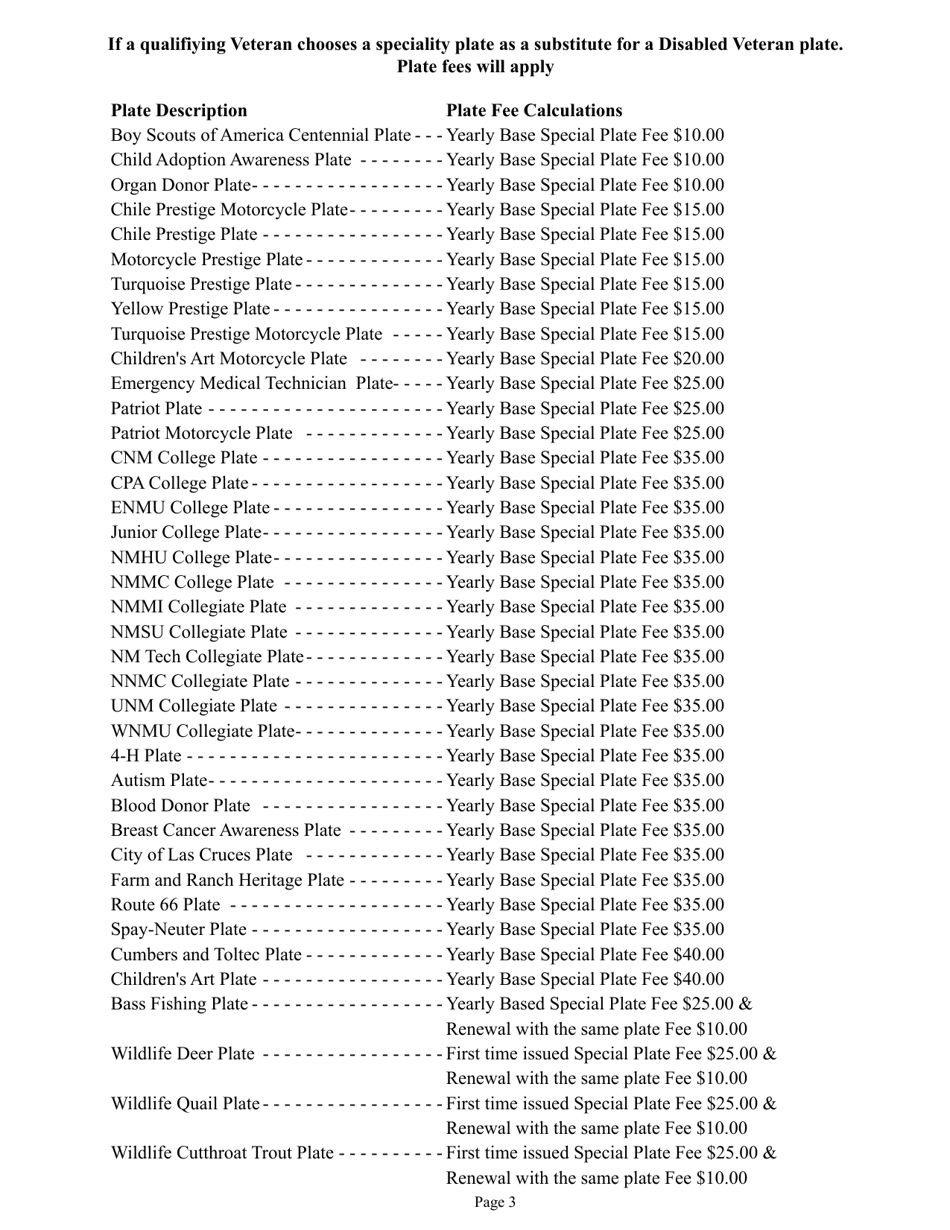 Form MVD-10353 Application for Military Service Special Plate - New Mexico, Page 3