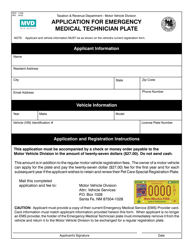 Form MVD-11248 &quot;Application for Emergency Medical Technician Plate&quot; - New Mexico