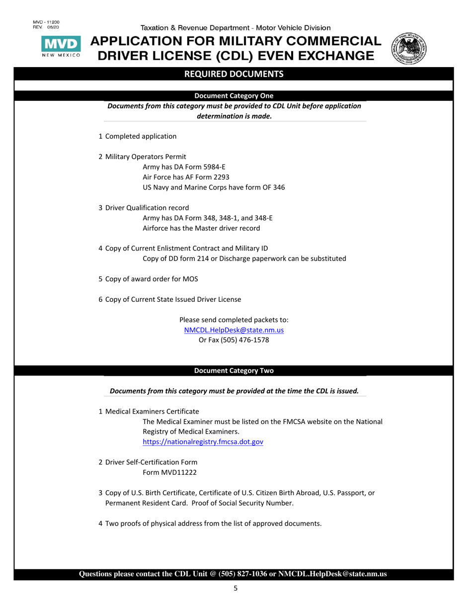 Form MVD-11200 Application for Military Commercial Driver License (Cdl) Even Exchange - New Mexico, Page 5
