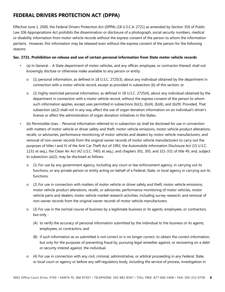 New Mexico Drivers Privacy Protection Act Agreement - Business Entities - New Mexico, Page 6