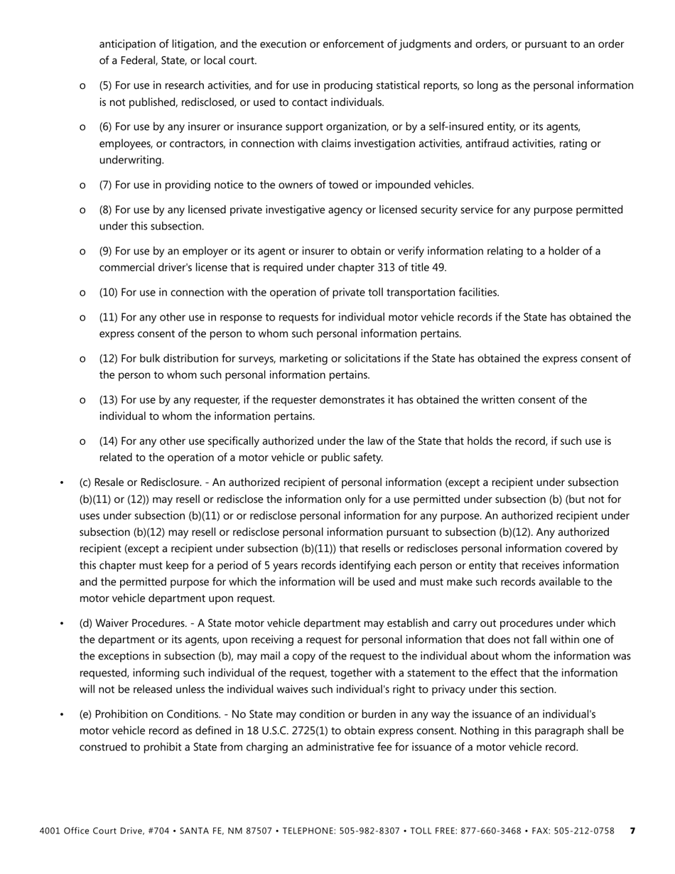 New Mexico Drivers Privacy Protection Act Agreement - Business Entities - New Mexico, Page 7