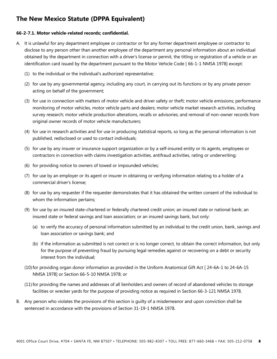 New Mexico Drivers Privacy Protection Act Agreement - Business Entities - New Mexico, Page 8