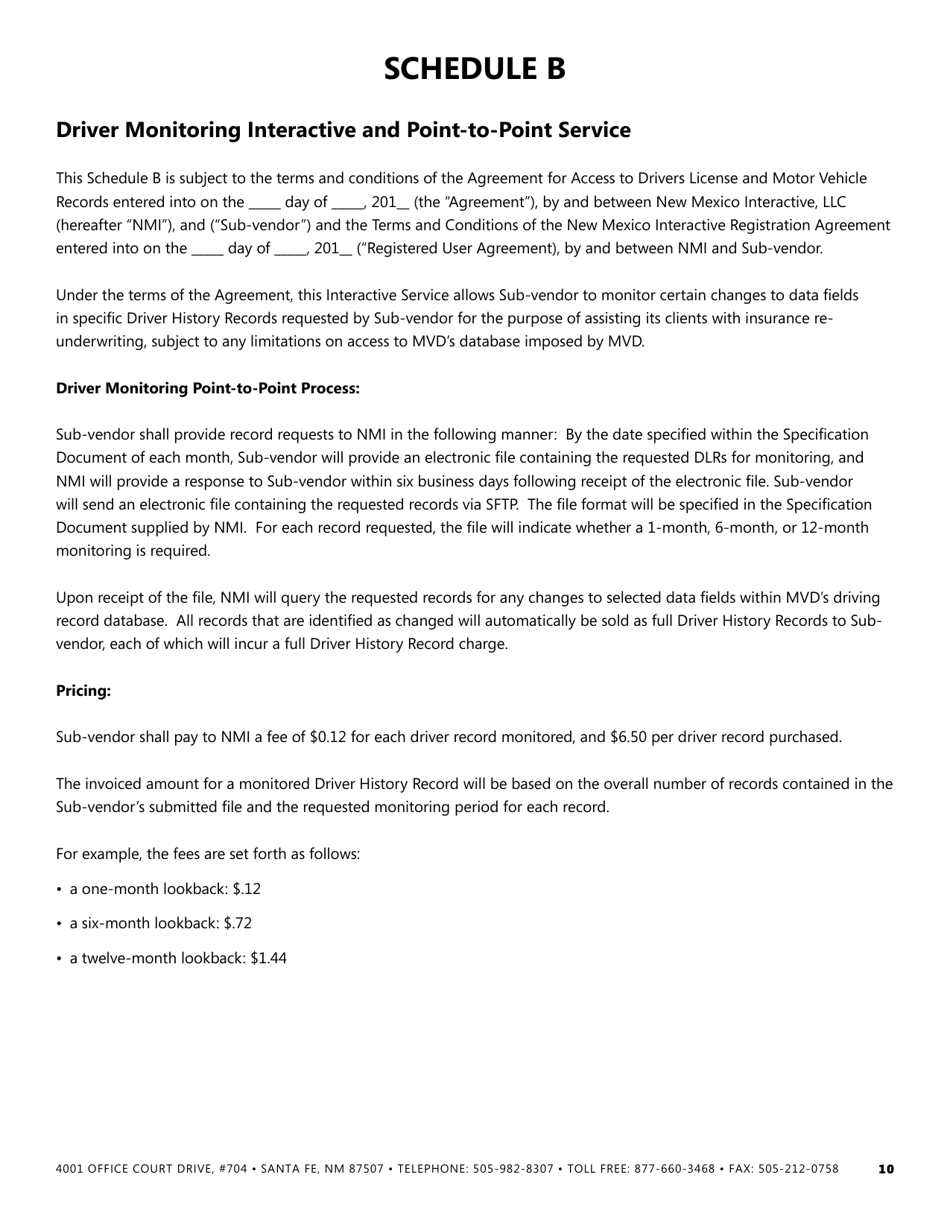 Agreement for Access to Drivers License and Motor Vehicle Records - New Mexico, Page 10