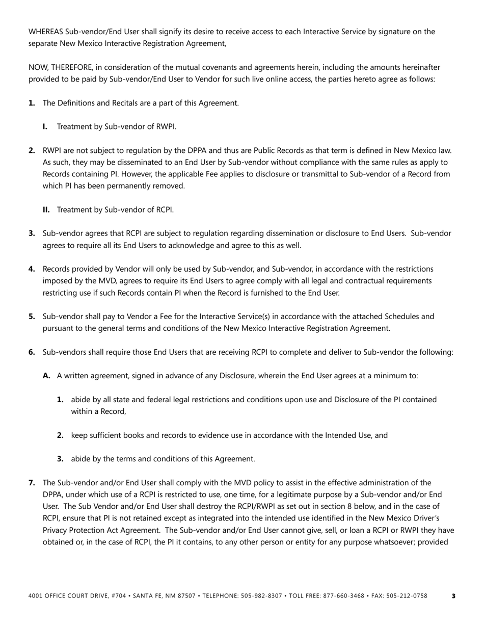Agreement for Access to Drivers License and Motor Vehicle Records - New Mexico, Page 3