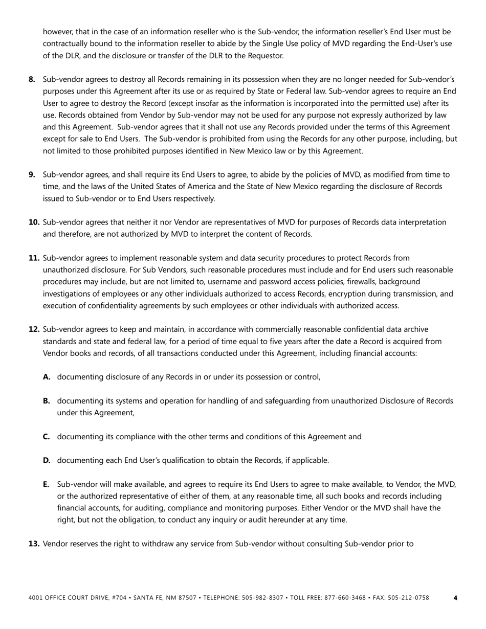 Agreement for Access to Drivers License and Motor Vehicle Records - New Mexico, Page 4