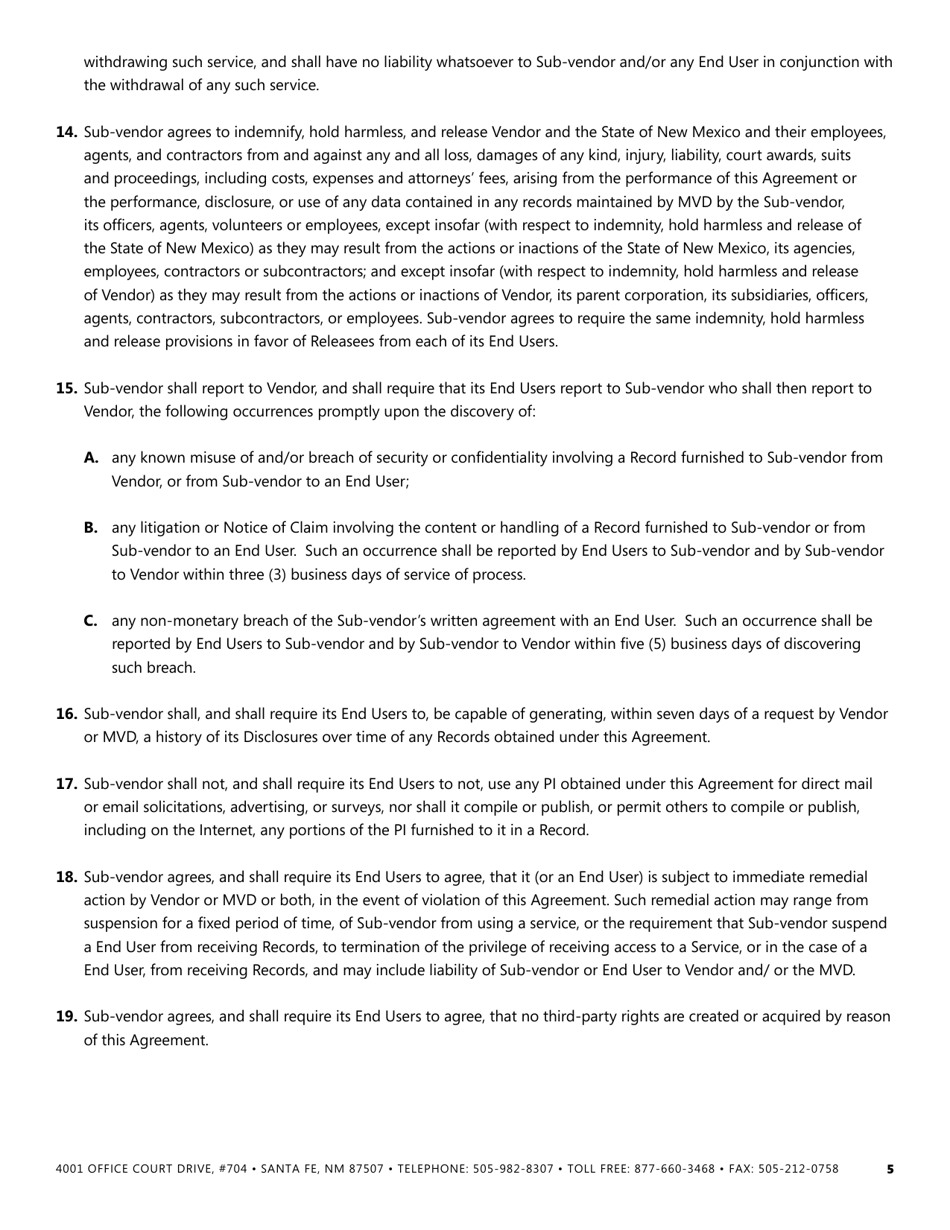 Agreement for Access to Drivers License and Motor Vehicle Records - New Mexico, Page 5