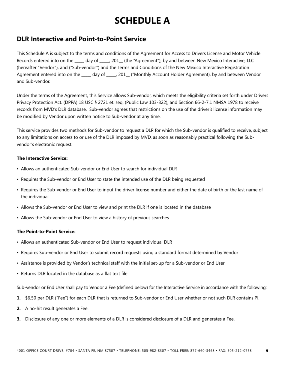 Agreement for Access to Drivers License and Motor Vehicle Records - New Mexico, Page 9