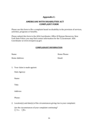 Document preview: Appendix C Americans With Disabilities Act Complaint Form - New York