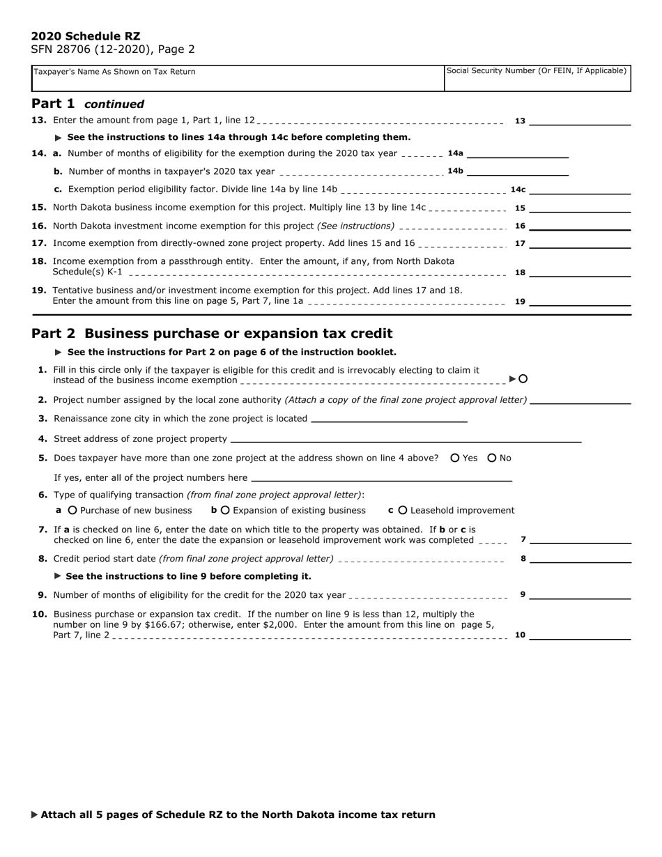Form SFN28706 Schedule RZ Renaissance Zone Income Exemption and Tax Credits - North Dakota, Page 16