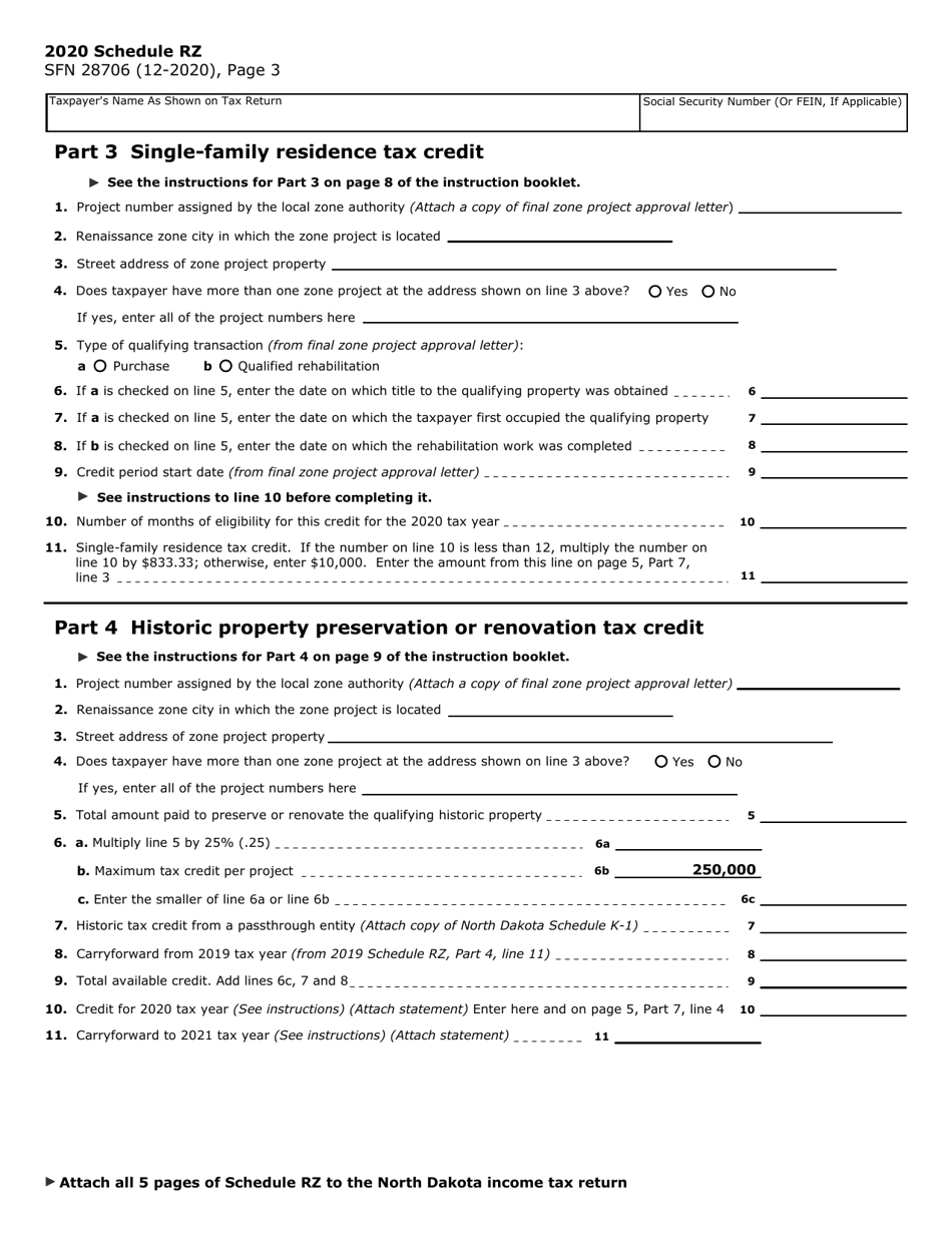 Form SFN28706 Schedule RZ Renaissance Zone Income Exemption and Tax Credits - North Dakota, Page 17