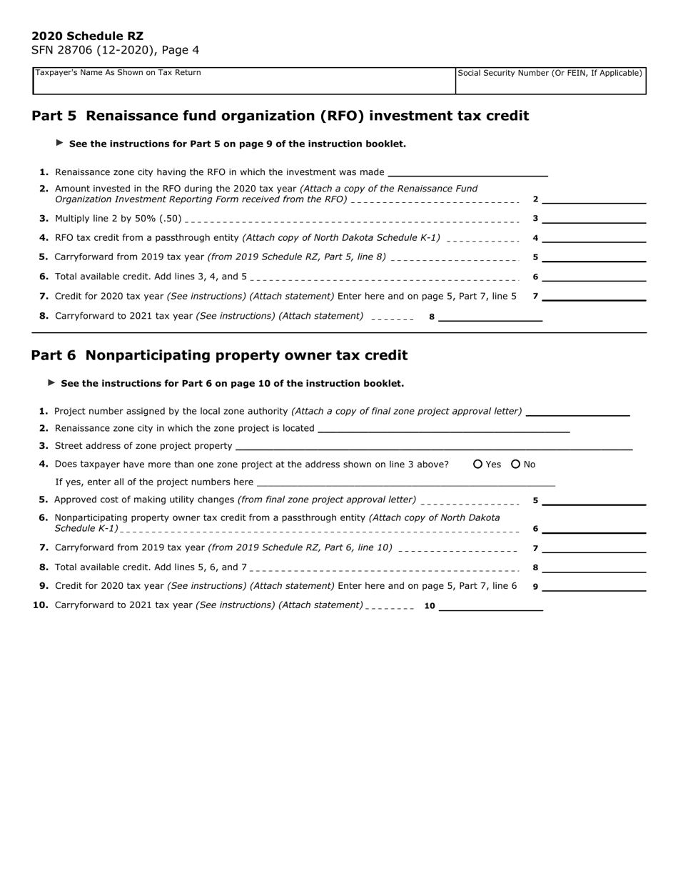 Form SFN28706 Schedule RZ Renaissance Zone Income Exemption and Tax Credits - North Dakota, Page 18
