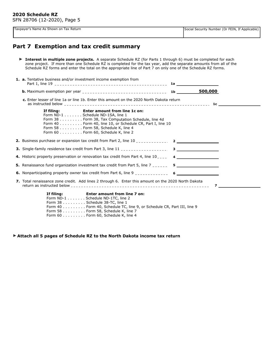Form SFN28706 Schedule RZ Renaissance Zone Income Exemption and Tax Credits - North Dakota, Page 19