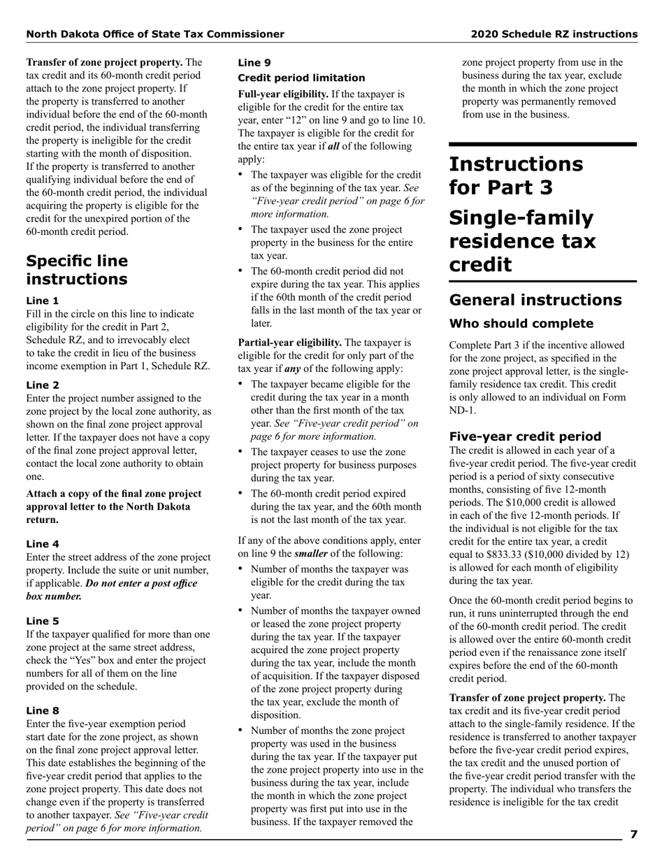 Form SFN28706 Schedule RZ Renaissance Zone Income Exemption and Tax Credits - North Dakota, Page 9