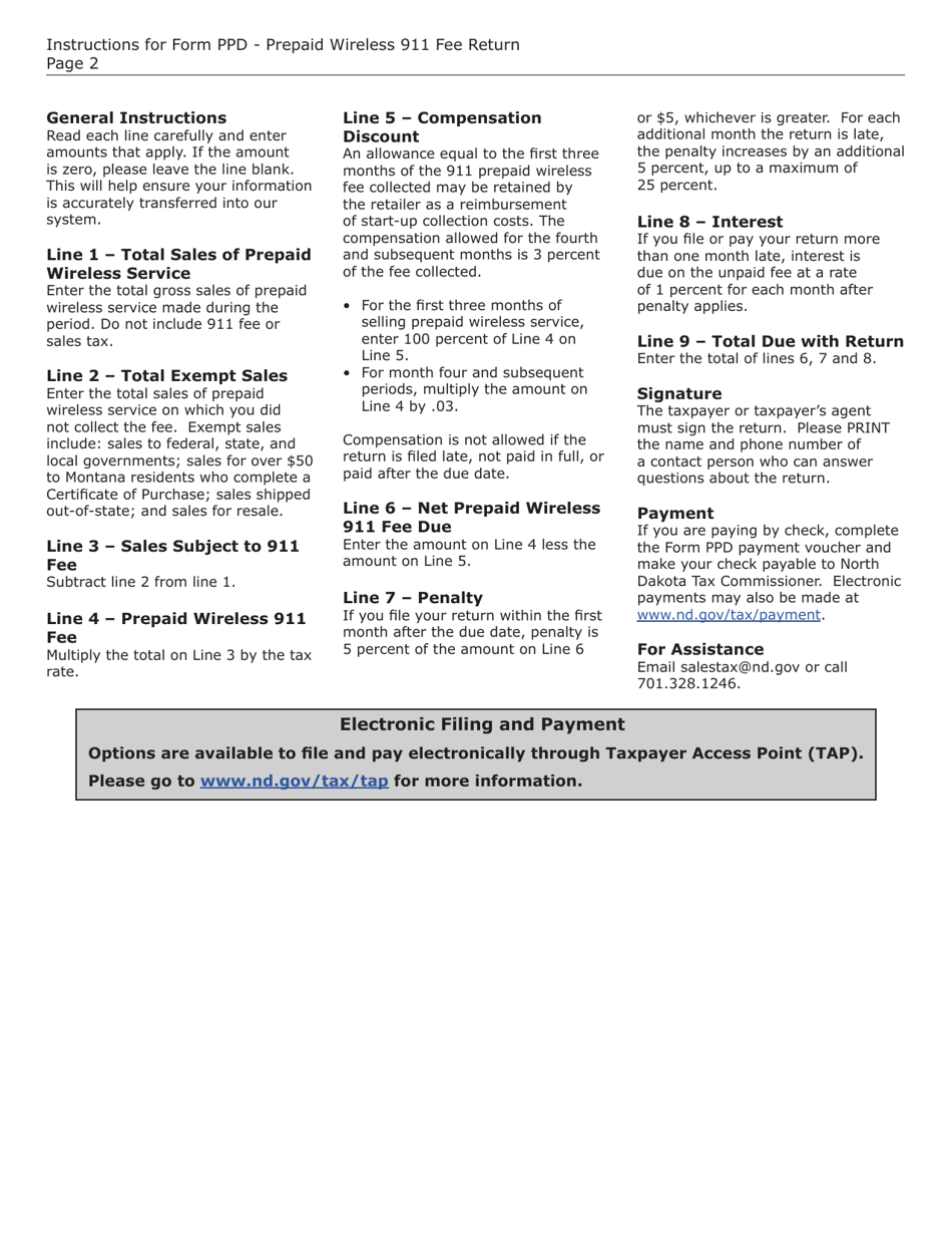 Form PPD (SFN21849) 2.5% Prepaid Wireless 911 Fee Form - North Dakota, Page 2