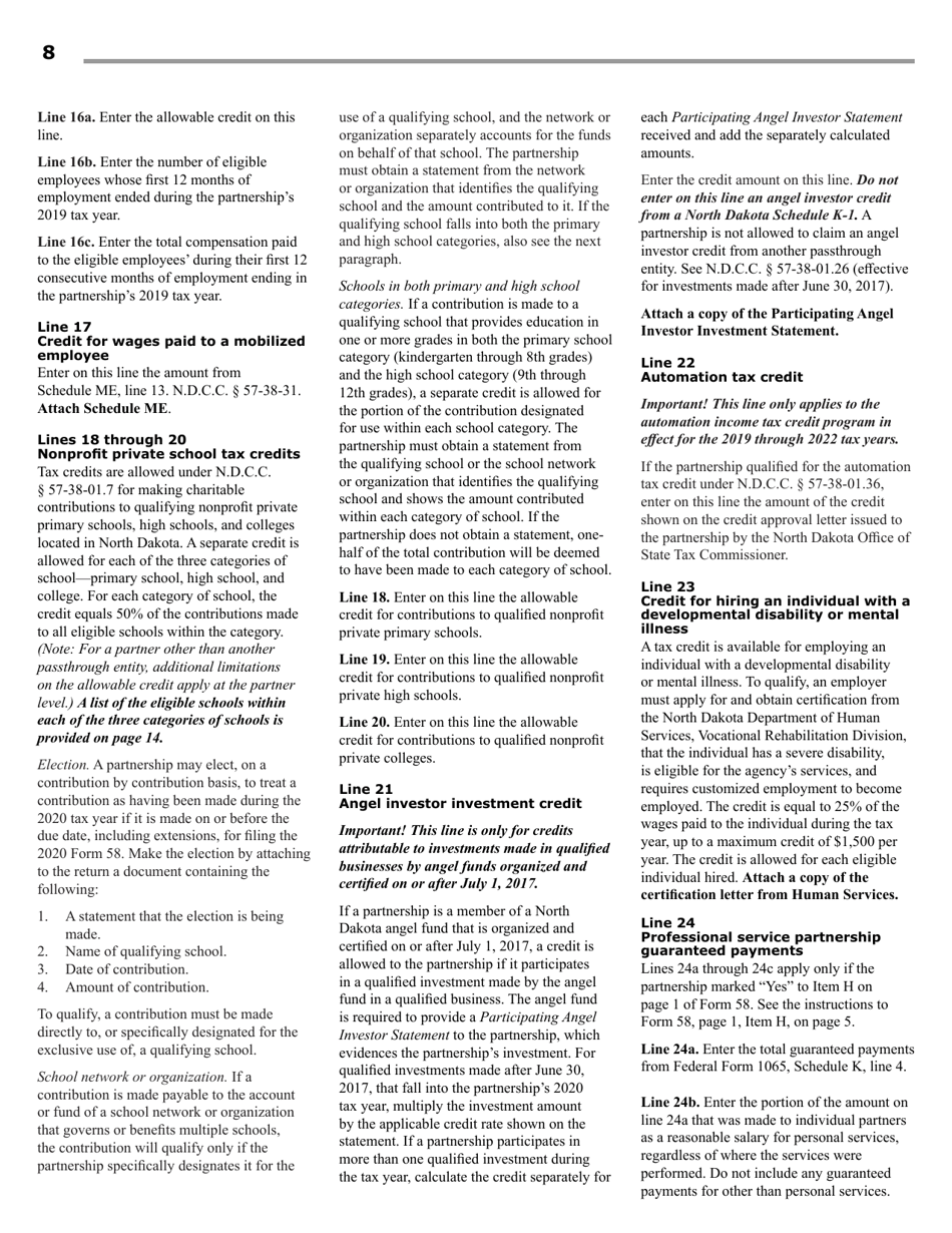 Instructions for Form 58, SFN28703 Partnership Income Tax Return - North Dakota, Page 10