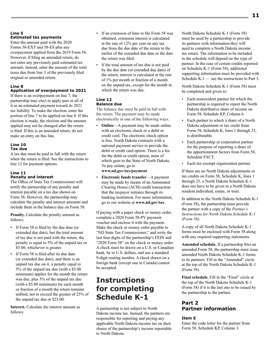 Instructions for Form 58, SFN28703 Partnership Income Tax Return - North Dakota, Page 13