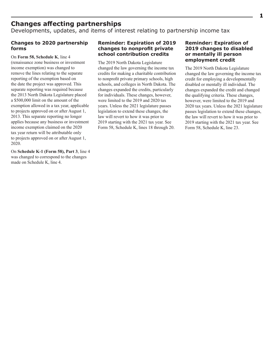 Instructions for Form 58, SFN28703 Partnership Income Tax Return - North Dakota, Page 3