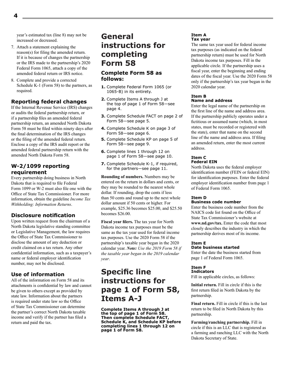 Instructions for Form 58, SFN28703 Partnership Income Tax Return - North Dakota, Page 6