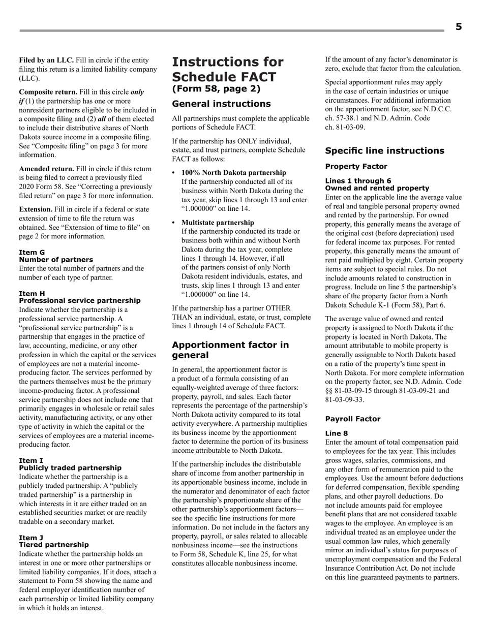 Instructions for Form 58, SFN28703 Partnership Income Tax Return - North Dakota, Page 7