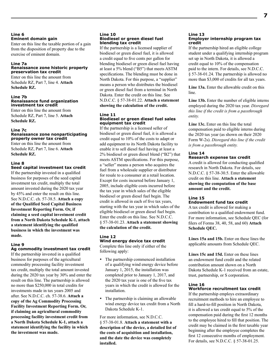 Instructions for Form 58, SFN28703 Partnership Income Tax Return - North Dakota, Page 9