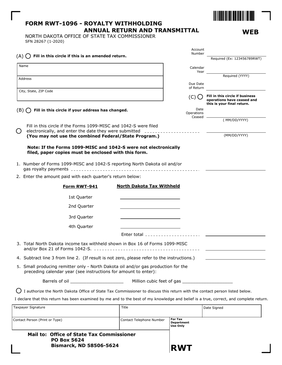 Form RWT1096 (SFN28267) Fill Out, Sign Online and Download Fillable