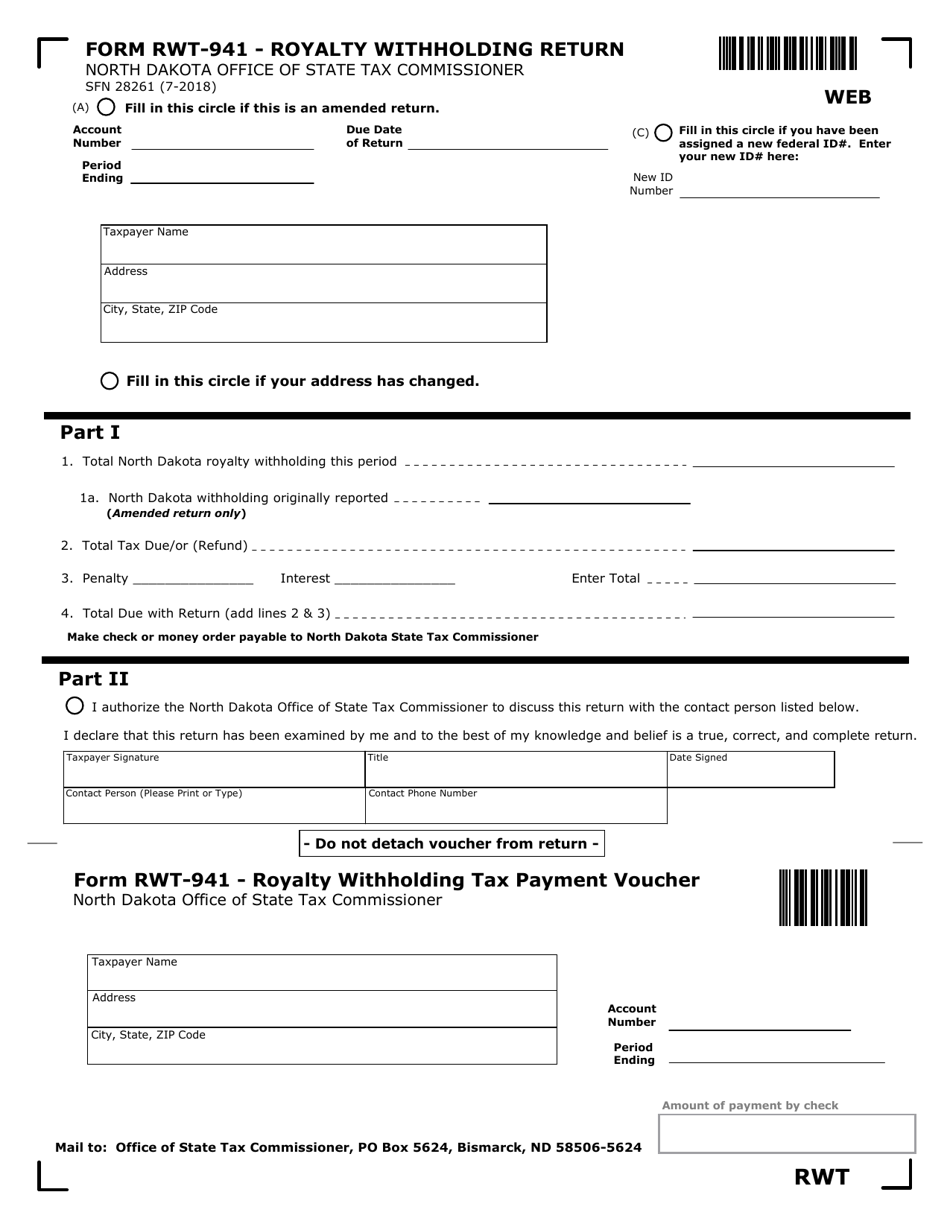 Form RWT-941 (SFN28261) Royalty Withholding Return - North Dakota, Page 1