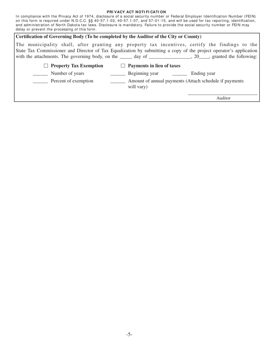 Form 24734 Application for Property Tax Incentives for New or Expanding Businesses - North Dakota, Page 5