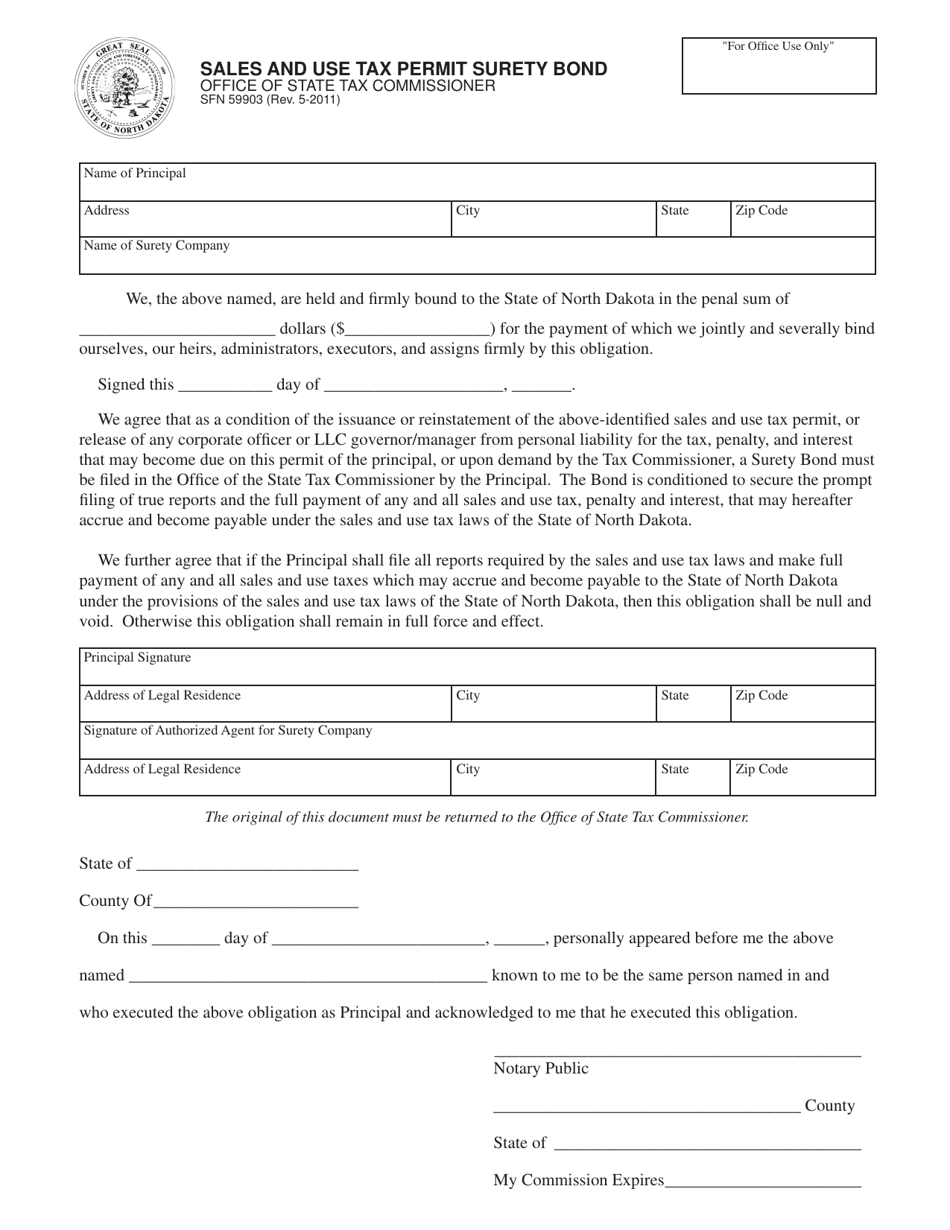 Form SFN59903 Sales and Use Tax Permit Surety Bond - North Dakota, Page 1