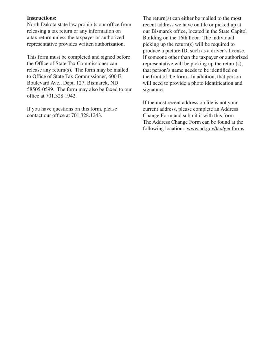 Form SFN21802 Request for Copies of Sales Tax Returns - North Dakota, Page 2