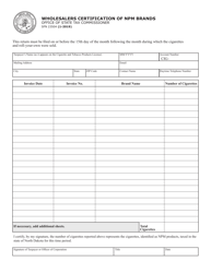 Form SFN23504 Wholesalers Certification of Npm Brands - North Dakota