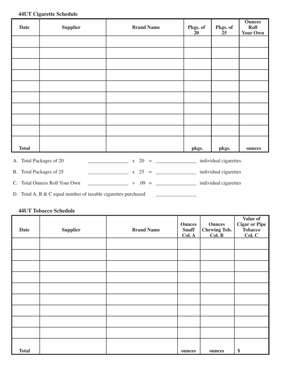 Form 44UT (SFN23502) Cigarette  Tobacco Use Tax Return - North Dakota, Page 2