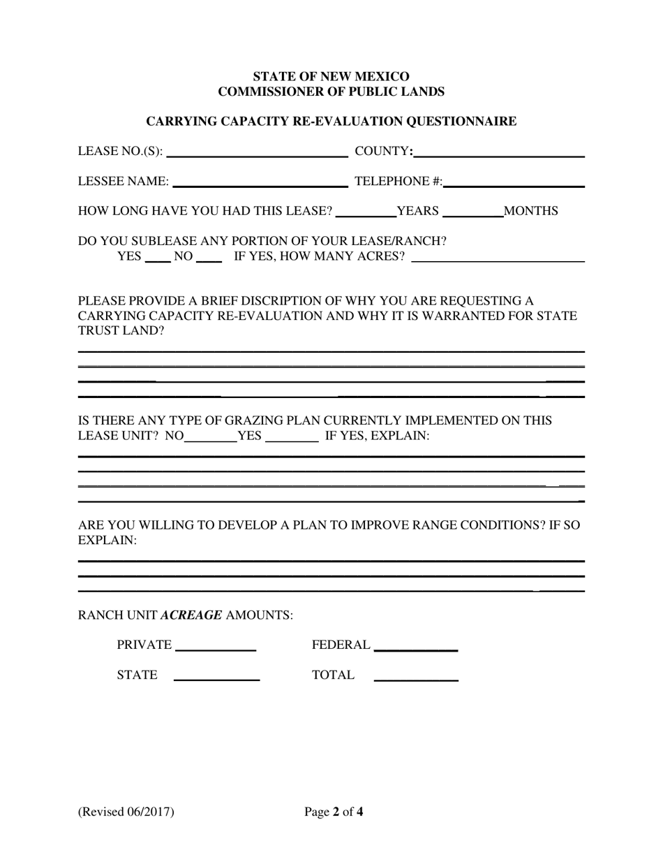 Carrying Capacity Re-evaluation Questionnaire - New Mexico, Page 2