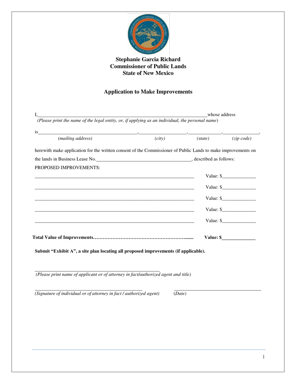 Application to Make Improvements - New Mexico, Page 1