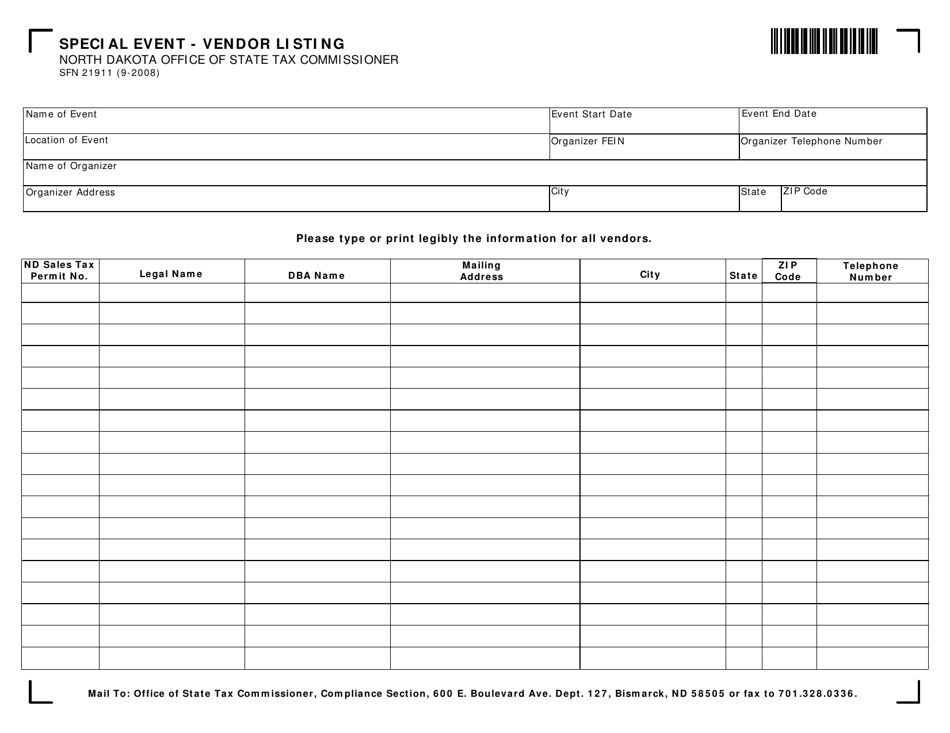 Form SFN21911 - Fill Out, Sign Online and Download Fillable PDF, North ...