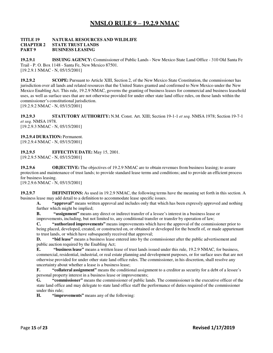 Application for Business Lease - New Mexico, Page 15