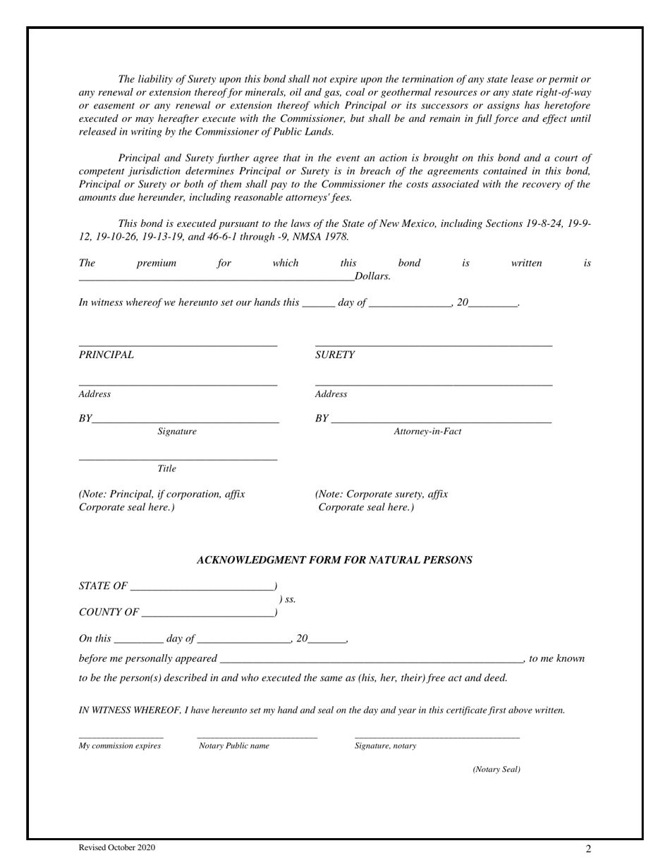 Bond for Contract Performance and Surface or Improvement Damage - Surface Improvement Damage Megabond - New Mexico, Page 2