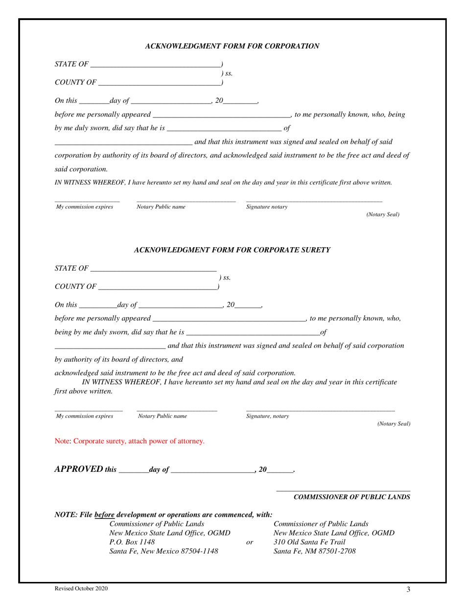 Bond for Contract Performance and Surface or Improvement Damage - Surface Improvement Damage Megabond - New Mexico, Page 3