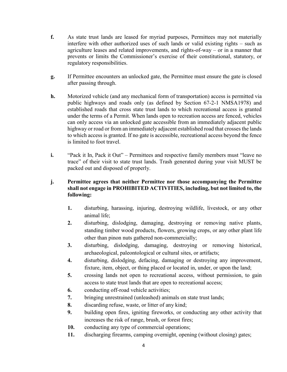 Recreational Access Permit Application - New Mexico, Page 4